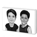 Leinwandkarikatur von 2 Personen im Schwarz-Weiß-Stil