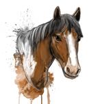 Akvarel portrét koně v přirozených barvách