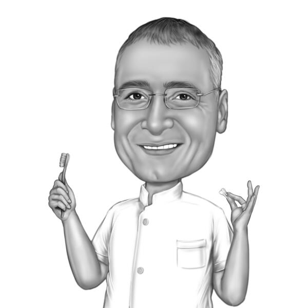 Dentist Caricature from Photos in Black and White Style - Custom Dental Cartoon