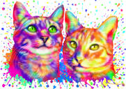 Yksin kissojen vesiväri muotokuva sateenkaaren väreissä valokuvista
