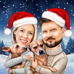 Two Persons with Pets in Christmas Hats