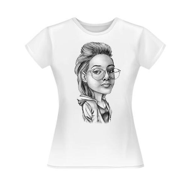 Persona in t-shirt caricatura stile disegno in bianco e nero disegnata a mano dalle foto