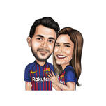 Barcelona Taraftarları için Renkli Stildeki Fotoğraflardan Çift Futbol Karikatürü