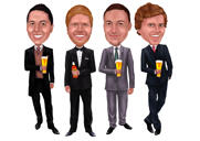 Caricature de garçons d'honneur tenant des boissons