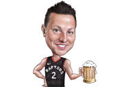 Homem com caricatura de cerveja no fundo personalizado da foto
