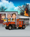 Desenho de Caricatura de Equipe em Ônibus