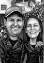 Black and White Couple Caricature from Photos with Custom Background