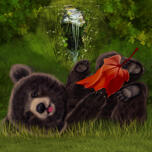 Björnkarikatyr i färgad stil med naturbakgrund