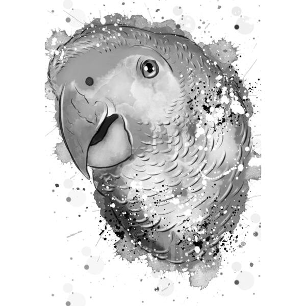 Vogel-Karikatur-Porträt im Graustufen-Aquarell-Stil von Foto