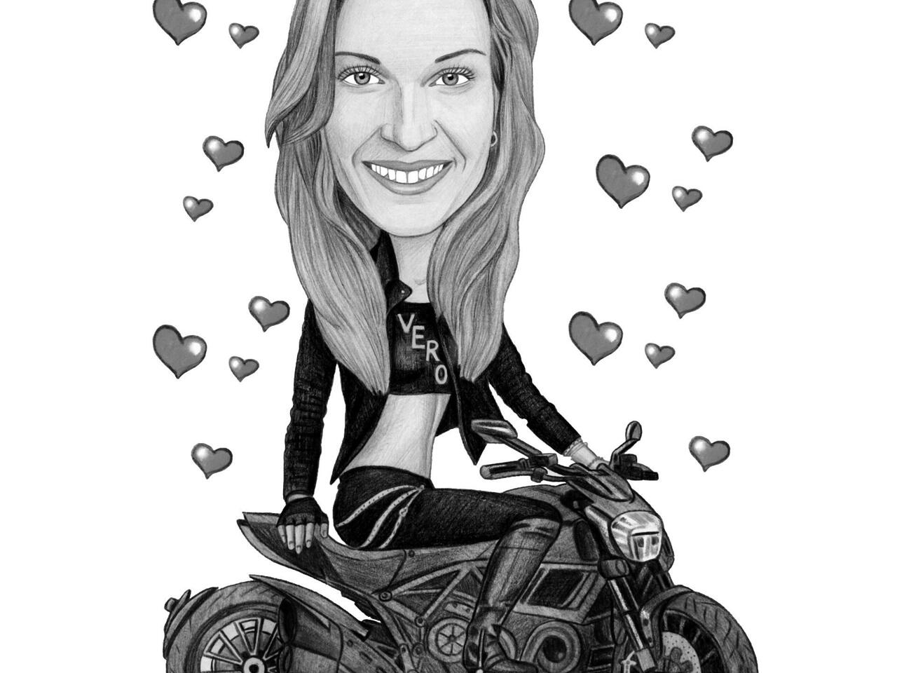 Uma Menina Andando Moto Motocross Desenho Animado Personagem