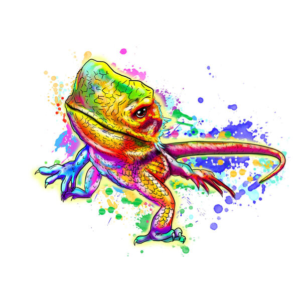 Agama Eidechse Reptil Cartoon Portrait im Regenbogen-Aquarell-Stil von Photo