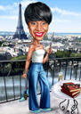 Person på ferie i Paris Karikatur i farvet stil fra foto