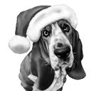 Caricature de Basset Hound en noir et blanc