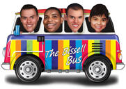Caricatura de grupo en autobús