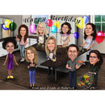 Office Birthday Caricature Card with Colleagues