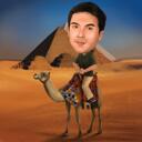 Persona che cavalca un regalo di caricatura color cammello con sfondo del deserto