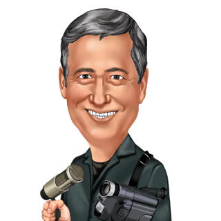 Man with Camera Colored Style Head and Shoulders Caricature Portrait for Custom Cameraman Gift
