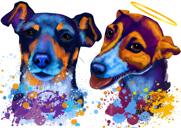 Ritratto commemorativo di due cani in stile acquerello con alone