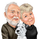 Caricatura de pareja con perro a partir de una fotografía