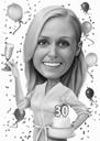 Female Caricature from Photo: Black and White Style