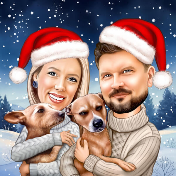 Two Persons with Pets in Christmas Hats