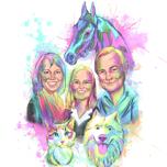 Desenho de família em aquarela pastel