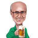 Caricatura de bebedor de cerveja em estilo engraçado e exagerado