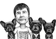 Ägare med hundporträtt i svartvit stil