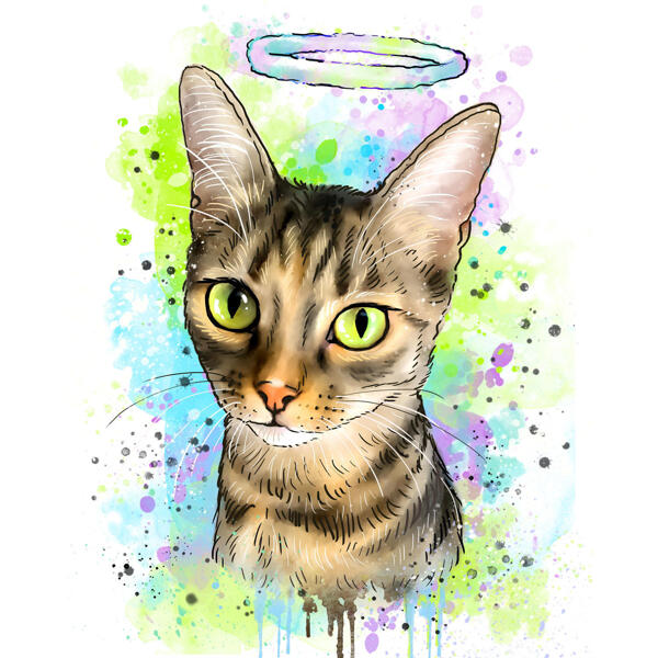 Kočka v pastelových akvarely s Halo