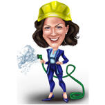 Custom Full Body High Exaggerated Caricature of Person Holding Water Hose