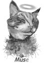 Portrait commémoratif de chat en niveaux de gris avec halo