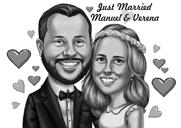 Par bryllup invitation tegneserieportræt i sort og hvid stil fra fotos