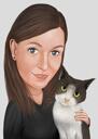 Person och katt tecknad karikatyr i färgstil med grå bakgrund