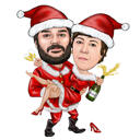 Karikatuur van het kerstpaar met champagne