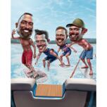 Caricatura divertida del grupo de esquí acuático