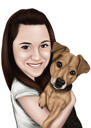 Цветная карикатура владельца с милой собачкой нарисованная с фотографии