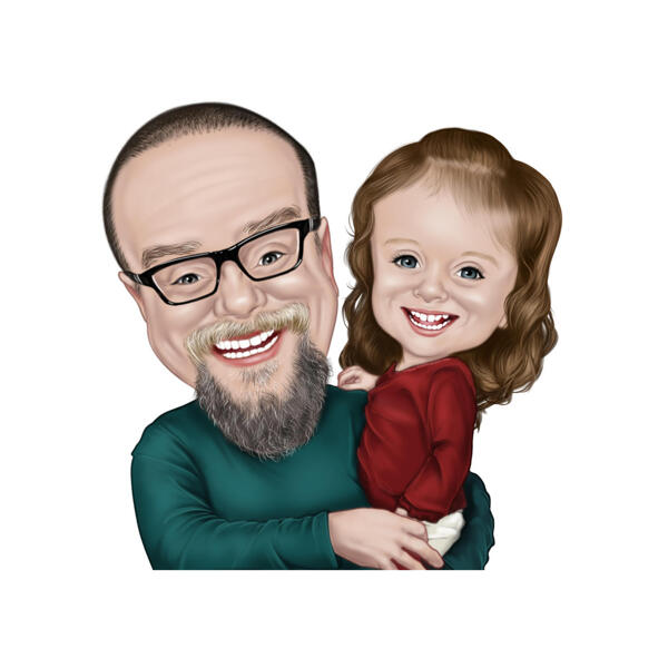 Isa ja tütre karikatuur värvilises stiilis fotodelt
