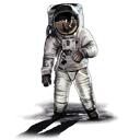 Personalisierte Astronauten-Karikatur im Farbstil auf weißem Hintergrund