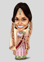 Pilna ķermeņa Indijas Bolivudas sievietes karikatūra krāsu stilā no fotoattēla