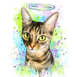 Kaķis pasteļtoņos akvareļos ar halo