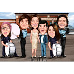 Caricatura di musicista di famiglia con batteria e tromba