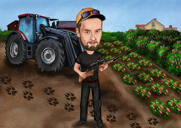 Man with Tractor Colored Full Body Drawing