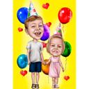 Full Body Kids födelsedag karikatyrpresent med enfärgad bakgrund