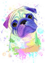 Smieklīgs akvareļu pasteļtoņu suņa karikatūras portrets no fotoattēla ar krāsainu fonu