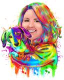 Owner+with+Pet+Caricature+in+Color+Style+on+Custom+Background+from+Photos