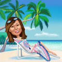 Female Formal Dress Code Caricature with Ocean Background