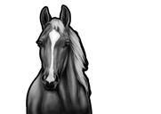 Zirga portrets melnbaltā stilā