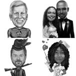 Any Theme Caricature from Photos in Black and White Style