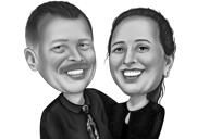 Couple Cartoon Portrait in Black and White Drawing Style
