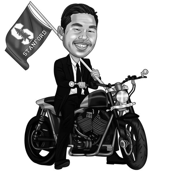 Man on Motorbike - handritad skiss karikatyr från foton